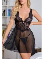 Siyah Tül Babydoll Dantel Gecelik Bella Notte 15501 Siyah